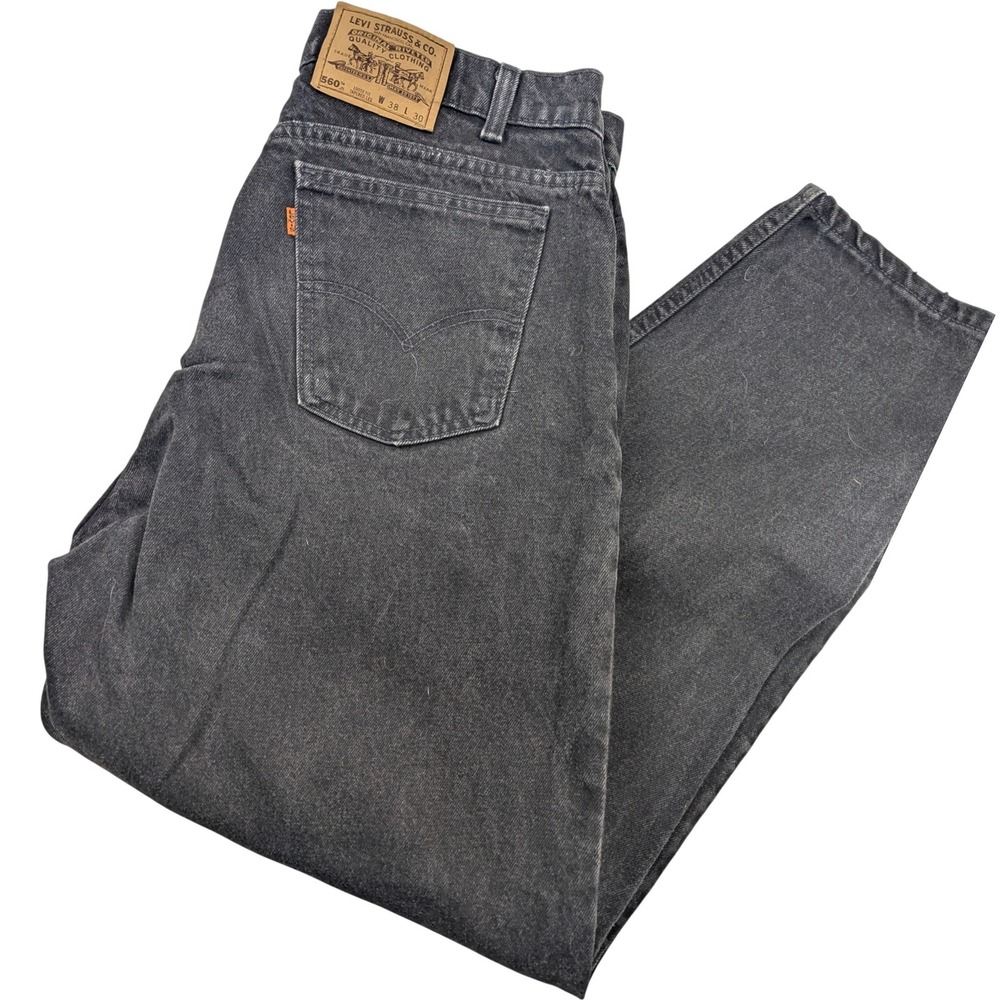 Vintage Levis 560 Orange Tab Jeans Mens 38x30 Black Loose Tapered Fit USA 1995